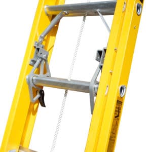 Close up image of a Fibreglass Rope Operated extension ladder