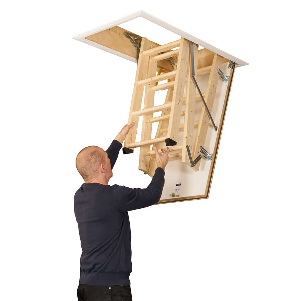 Compact Wooden Attic Ladder EN14975 EnviroFold Timber Folding Loft Ladder 