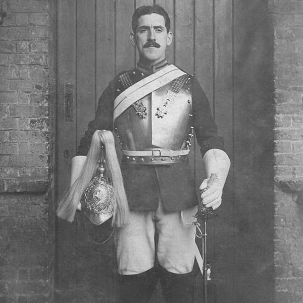 Bryn Davies pictured in ceremonial dress on entering the Household Cavalry as a Life Guard.